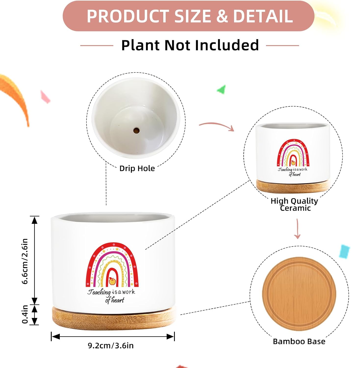 4 Pcs Thank You Gift Teacher Appreciation Gifts Funny Ceramic Succulent Plant Pot Thank You Gifts for Coworker Employee Teacher Valentines Gift, Plants Not Included (Teacher)