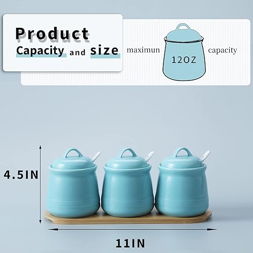 Vista 15 de HAOTOP Juego de 3 tarros de porcelana para condimentos con bandeja, 12 onzas, color blanco