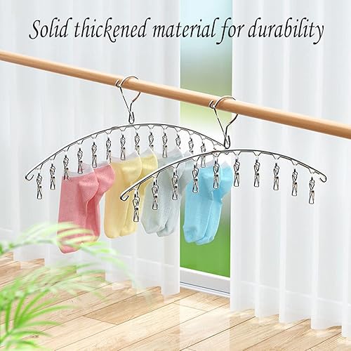 Miniatura 3 de Cayxenful Percha de acero inoxidable para secar ropa con 10 clips para secar calcetines toallas de secado pañales sujetadores ropa de bebé ropa