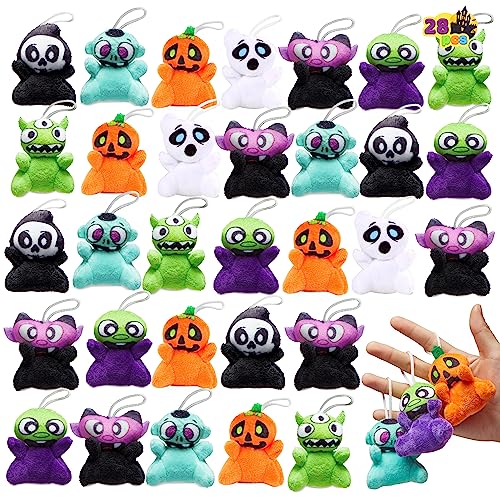 Image of JOYIN 28 PCS Halloween Mini Plush Toy Assortment with 7 Characters, Mini Halloween Plush Toy Bulk for Kids Trick or Treating, Classroom Party Favors Supplies Prizes, Goodie Bag Stuffers Fillers