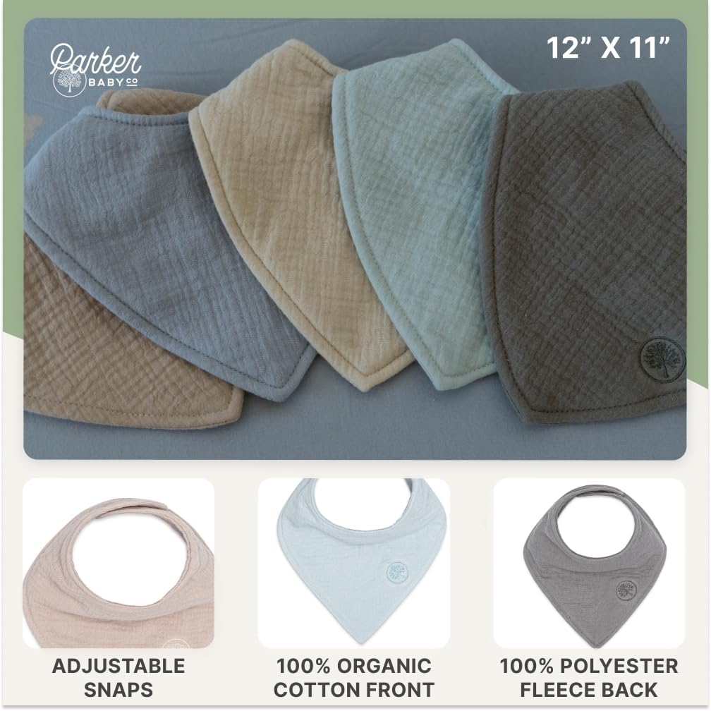 Parker Baby Muslin Bandana Drool Bibs | 100% Soft Muslin Cotton, Absorbent & Adjustable | Stylish Teething & Drooling Bibs - Image 4