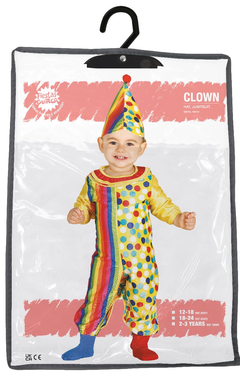FIESTAS GUIRCA | Costume de Clown Enfant - Chapeau et Combinaison - Costumes de Cirque et Comédie pour Halloween, Carnaval et Fêtes Costumées - Idéal pour Enfants Unisexes
