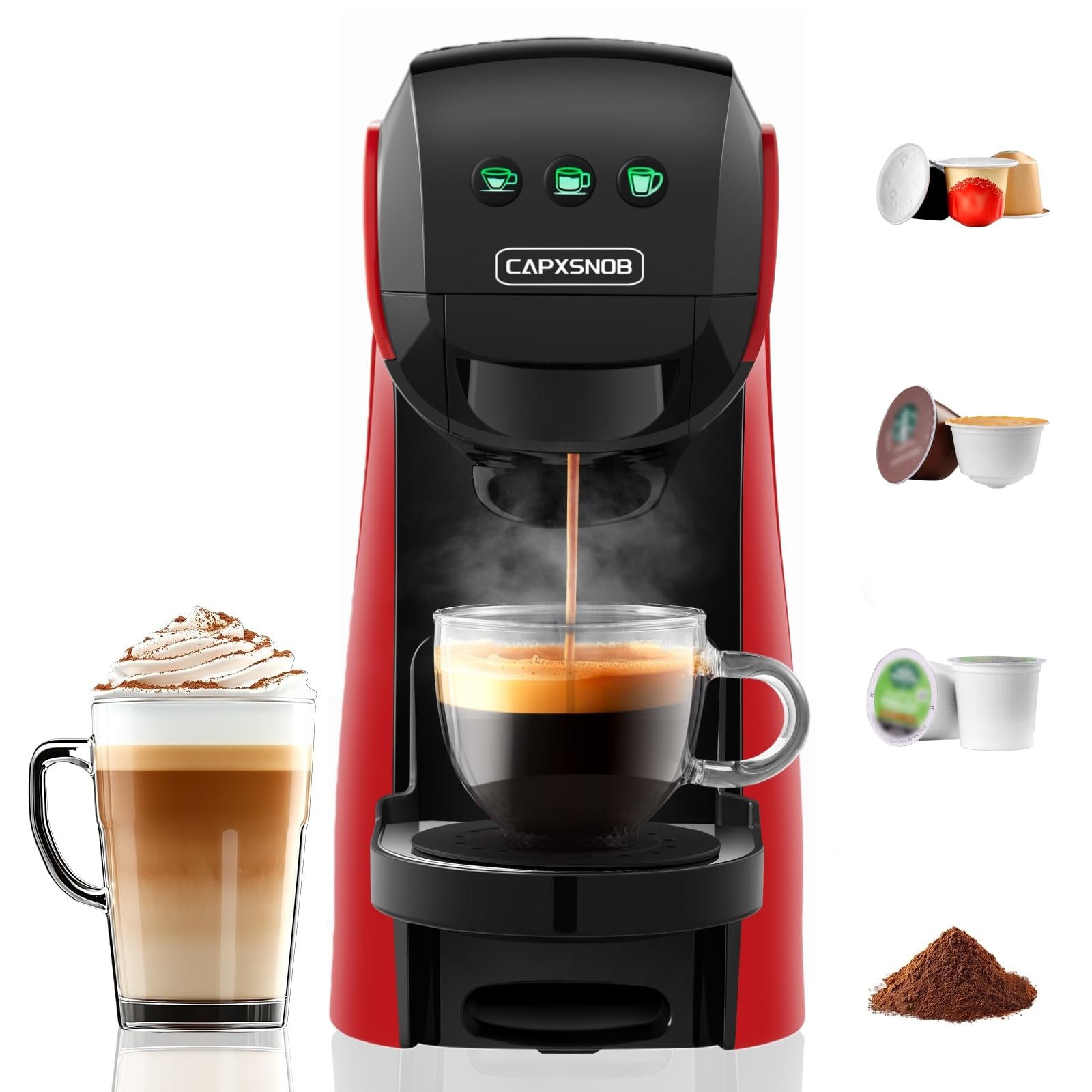 Warriors1 Coffee Maker for Keurig K Cup pod, Espresso Machine for Nespresso Original, Dolce Gusto Pods, Ground Coffee, Coffee Machine for kitchens, apartments, dorms, RVs & camping, 28 oz Reservoir Red 4 in 1