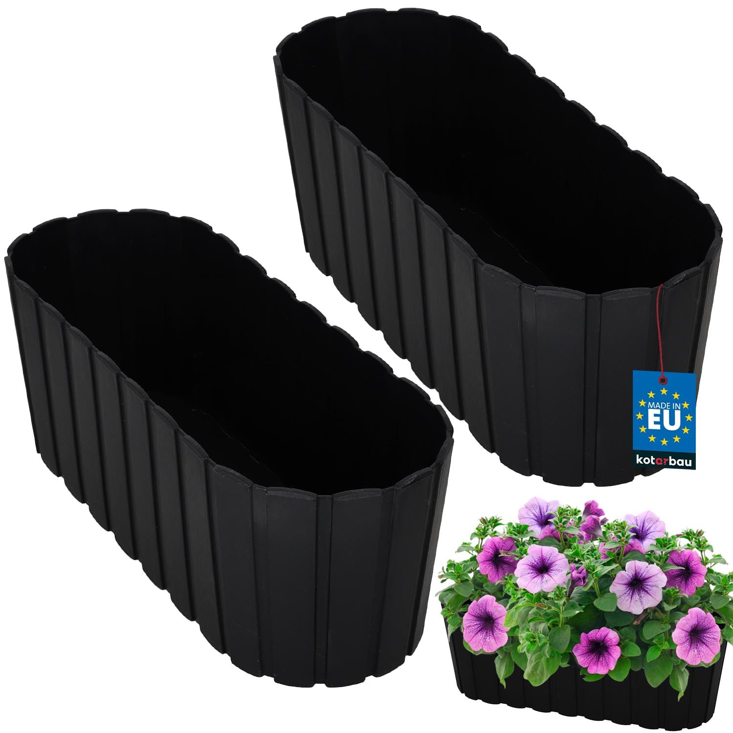 KOTARBAU® 2 pcs Plant Pot - Plastic - 40x13x13cm (15x5x5 inches) - Anthracite - Flower Pot - Rustic - Planter - Window Box Planter - Garden Planters - Balcony Planters - Rectangular