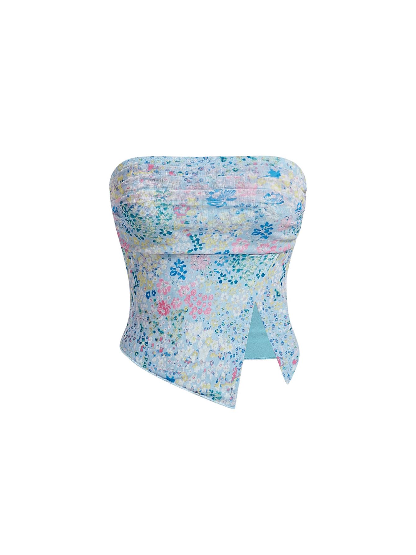 Milumia Women's Floral Mesh Tube Top - Strapless Ruched Bandeau With Attached Scarf - View #8