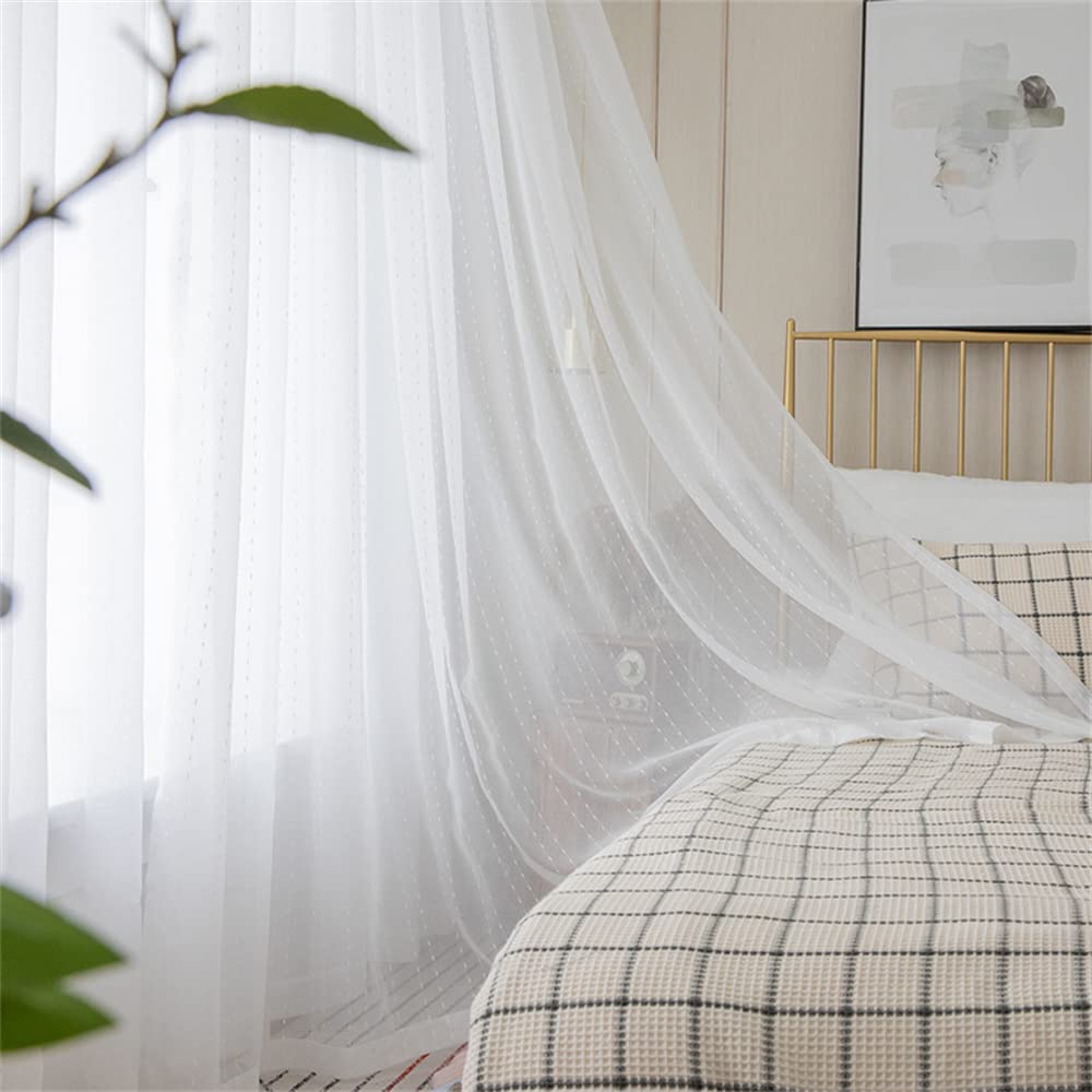 Voile Tenda Trasparente-2 Pezzi con Occhielli Tenda a Panello Tende Leggere Morbida per Camera da Letto e Soggiorno Finestra Moderne Traspirante e Durevole -linea bianca(L140 x A183 cm)