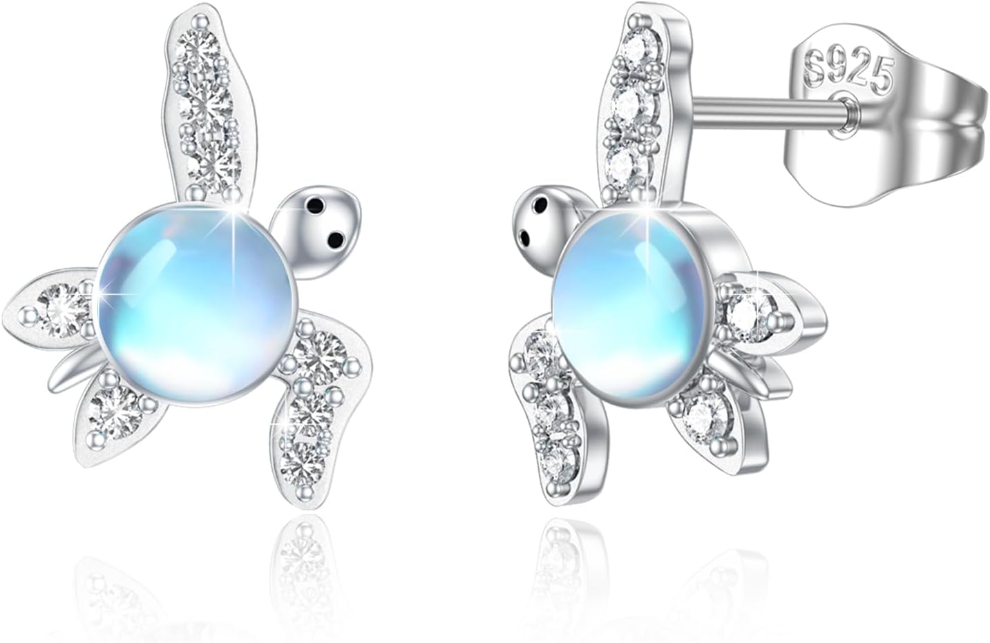 Turtle Earrings for Women 925 Sterling Silver Moonstone/Agate/Turquoise/Larimar Turtle Stud Earrings Hypoallergenic Ocean Jewelry Gifts for Birthday Mother's Day