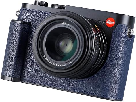 Camera Half Case for Leica Q2,SIUTATDSH Vintage Metal Genuine Leather Camera Protective Cases Stylish Portable Shockproof BlueL