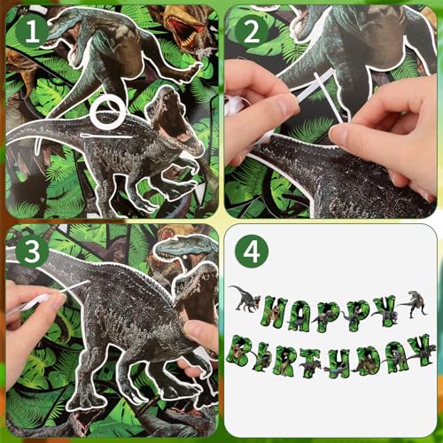 Image of Hooqict Dinosaur Birthday Party Banner Dinosaur Birthday Decorations Happy Birthday Banner Garland Sign for Kids Boys Girls 1st 2nd 3rd Baby Shower Dino Themed Party Decorations Supplies