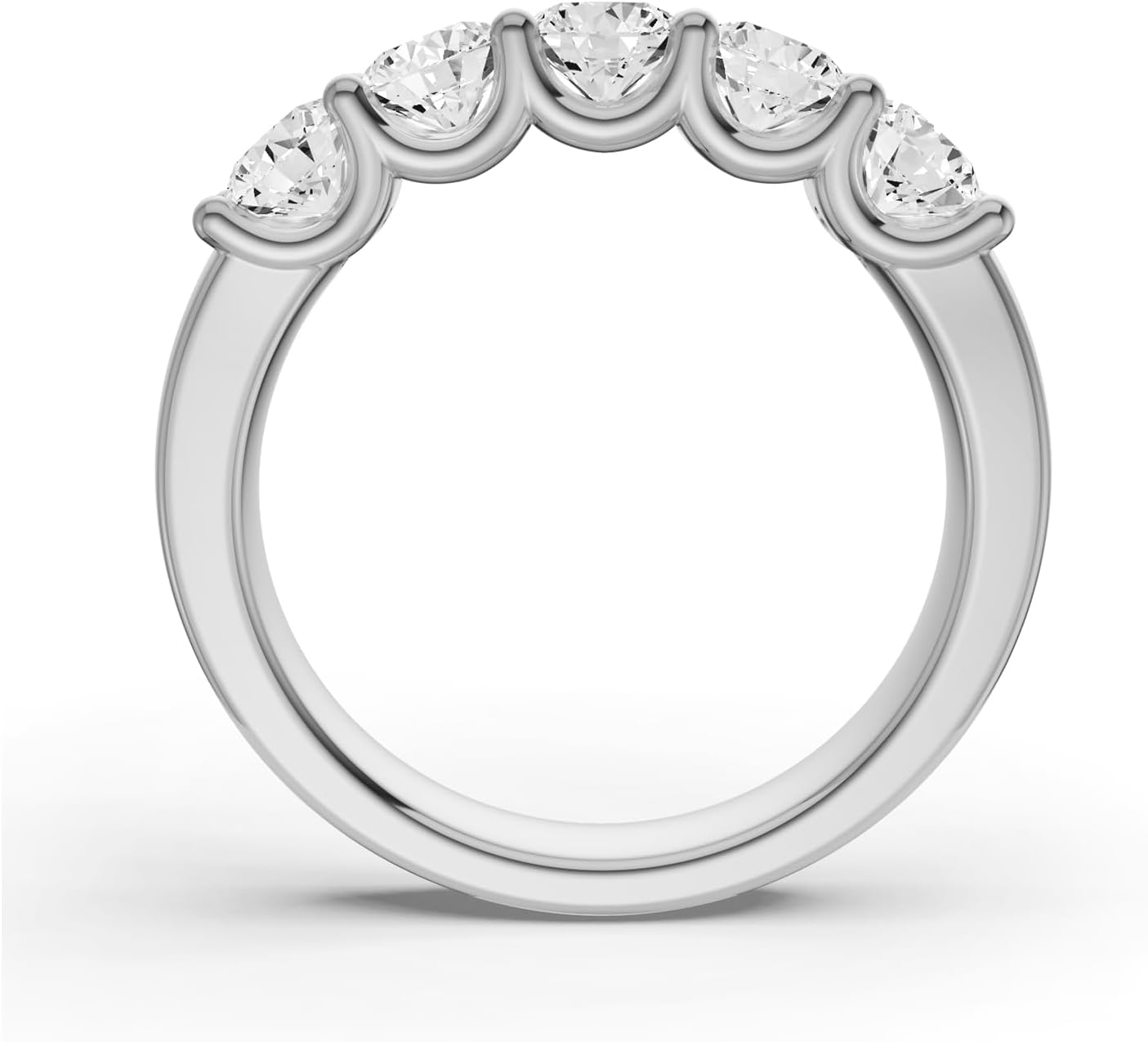 Diamond2Deal 1/2 Carat to 3 Carat Round Shape Lab Grown Diamond Five Stone Wedding Band Ring | 14k White or Yellow Gold U Prong Setting Five Stone Band Ring | D-E Color and VS Clarity