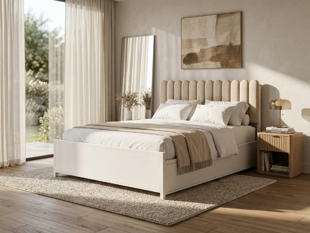 Stylish Metal Bed with Storage | Wrought Iron King Size Cot with Hydraulic Storage| Double Bed King Size for Bedroom with Headboard & Footboard Without Mattress (75X72), Ivory-image-31
