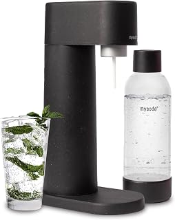 Mysoda Woody Silent Soda Maker: Eco Wood Composite Sparkling Water Carbonator with 1L Quick-Lock Bottle - Black