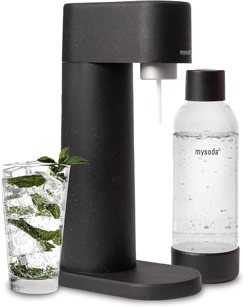 Mysoda Woody Sparkling Water Maker - Silent Carbonated Water Machine Made of Renewable Wood Composite & 1L Water Bottle 