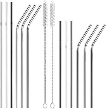 12-Pack ReusableStainless Steel Straws - Reusable, BPA Free Metal Straw - Suitable for 30 oz and 20 oz Cups, 6 Straight and 6 Curved Straw Sets, Including 2 cleaning brushes