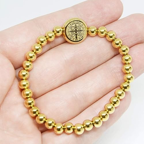 Miniatura 2 de AA Pulsera católica religiosa de acero inoxidable de San Benito (SSBSBFM-G), Metal