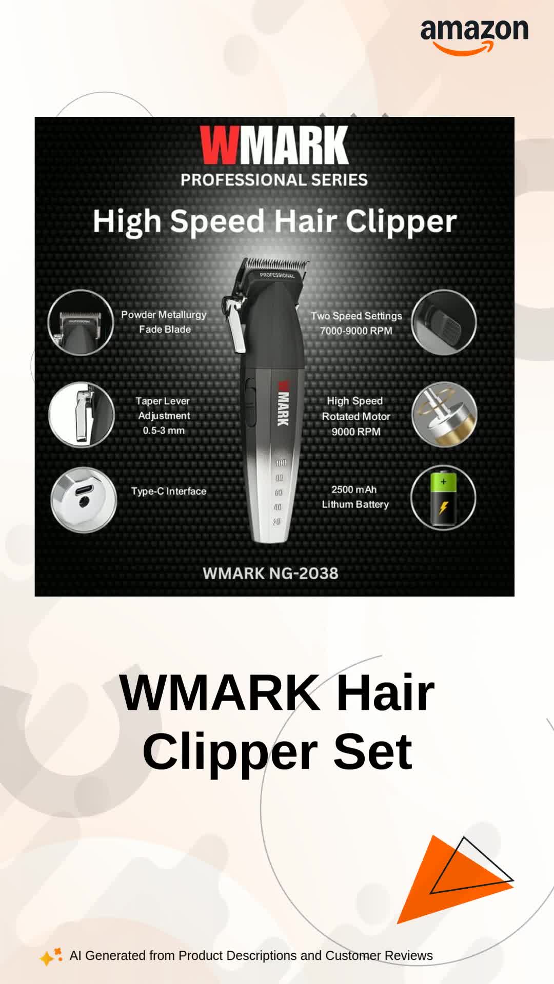 WMARK Ultra Premium 2Rofessional 9000 RPM 2 Speed Men Hair Clipper