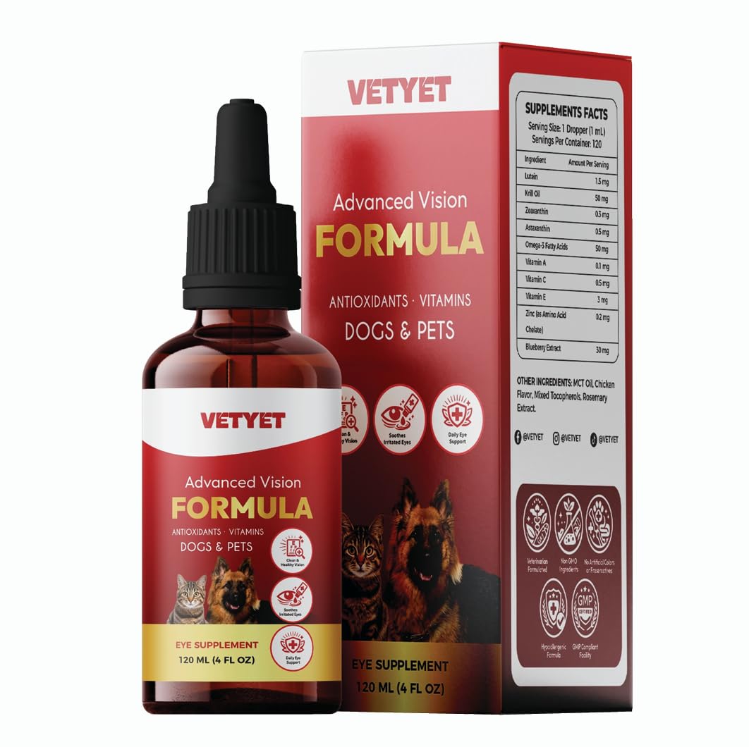 Advanced Vision Formula for Dogs & Cats – Eye Support Drops with Lutein, Zeaxanthin & Blueberry Extract – Daily Eye Care & Tear Stain Support – 120ML