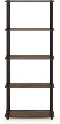 Miniatura 6 de Furinno Turn-N-Tube - Estantería multiusos de 5 niveles, estantería para exhibición, almacenamiento o libros, de tubos redondos, color nogal y marrón