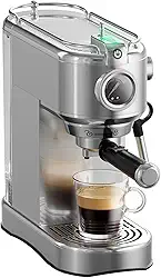 Máquina De Café Expresso - 20 Barras Com Vaporizador Leite, Para Latte E Cappuccino, Tanque Água Removível Semiautomático 1450 W 34 Oz, Aço Inoxidável