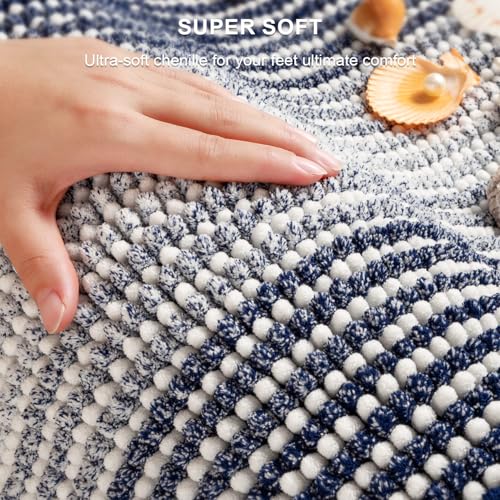 BSICPRO Bathroom Rugs and Mats Sets, 2 Piece Thick Absorbent Chenille Bath Mat Rug Set Non Slip, Soft Shaggy Bath Room Floor Mats for Bathroom, Machine Washable (Navy, 24" x 70" Plus 20" x 32")