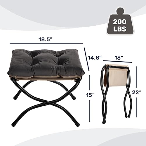 Miniatura 3 de AbocoFur Taburete reposapiés plegable de 15 pulgadas de alto, taburete acolchado con acento para silla perezosa, otomana plegable pequeña tapizada,