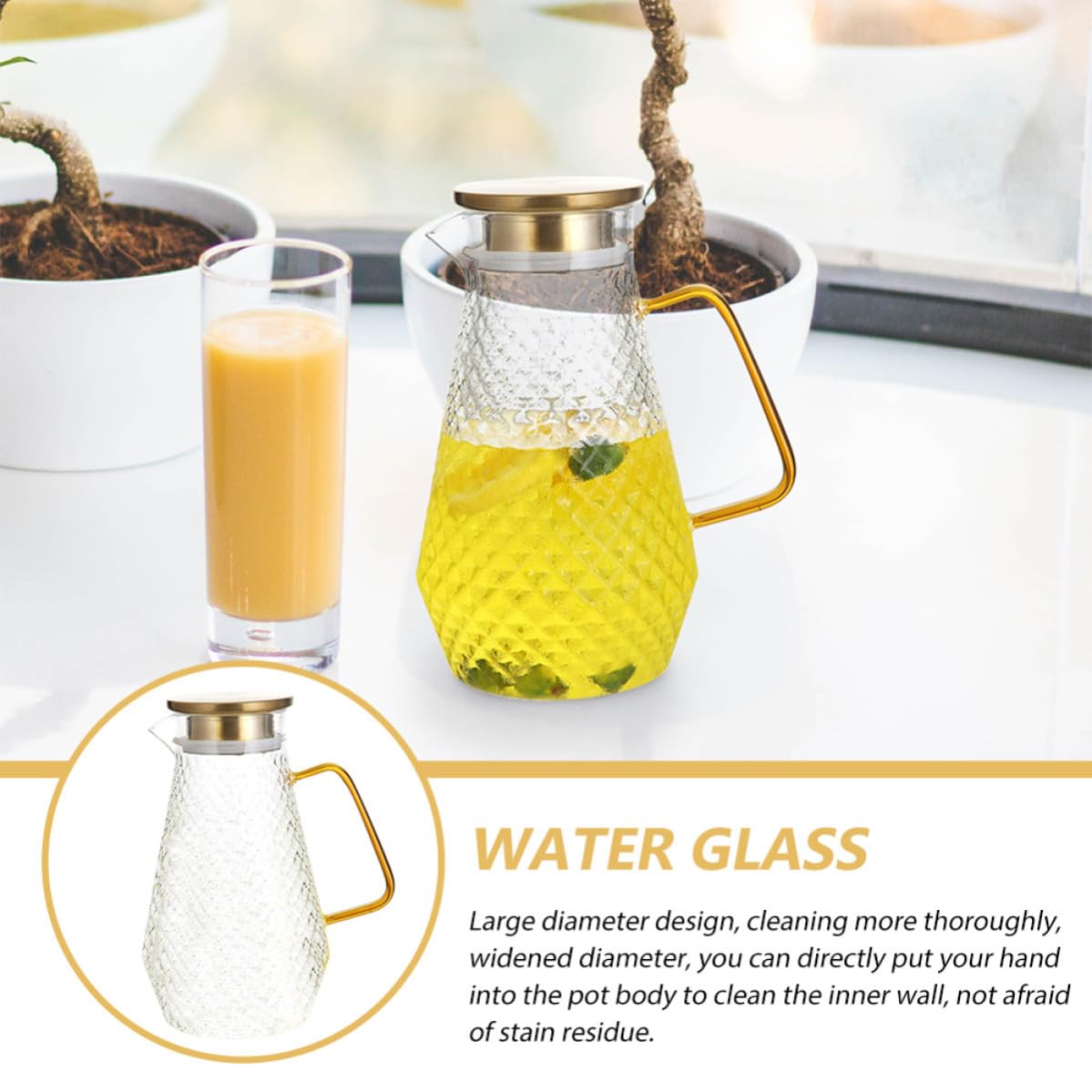 Jarra Tapa Hermética y de Vidrio de Borosilicato de 1500ml Ligera y Portátil Adecuado para Bebidas Frías, Leche y Entretenimiento Hogar