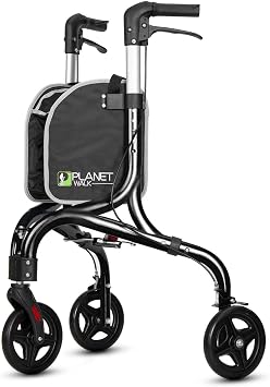 Planetwalk Premium 3 Wheel Roller Walker for Seniors - Ultralight Folding Walker for Seniors, Aluminum Tri Wheel Moving Aid, Black