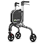 Planetwalk Premium 3 Wheel Rollator Walker for Seniors - Ultra Lightweight Foldable Walker for Elderly, Aluminum Three Wheel Mobility Aid, Black