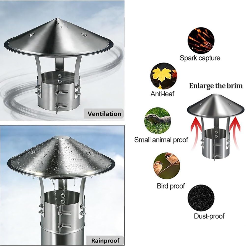Tapa de Chimenea de Acero Inoxidable 304, Cubierta de Salida de Humos | Tapa de ventilación para tejado, para tubo de estufa y conducto de humos(315 mm(12.4 in))