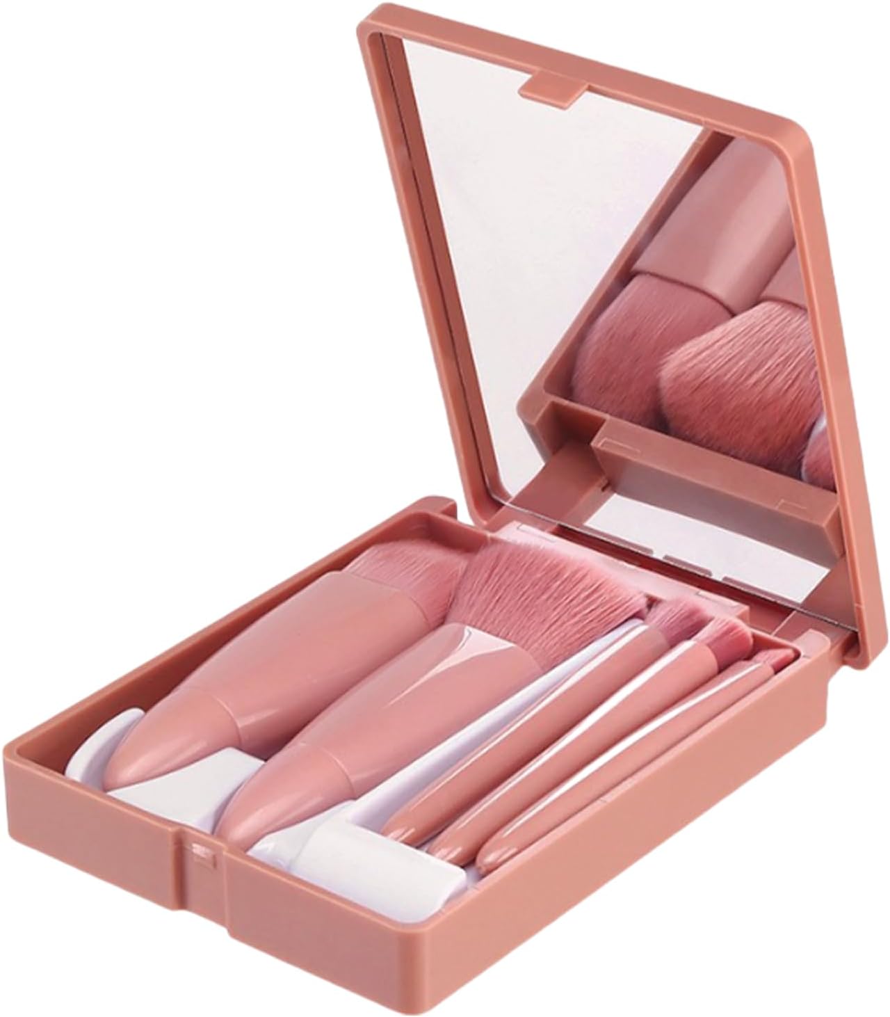 5PCS Portable Makeup Brush Set,Blush Brush With Mirror Box,Multifunctional Powder Brush,Mini Multifunctional Powder Brush,Foundation Brush,Eyeshadow Brush for Eye and Face Cosmetic
