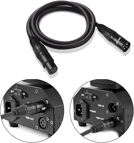 Miniatura 6 de Cable DMX flexible de 3.2 pies, chapado en oro de 3 pines macho a hembra, cable XLR DMX, lo mejor para luces de escenario de DJ, luces pares de