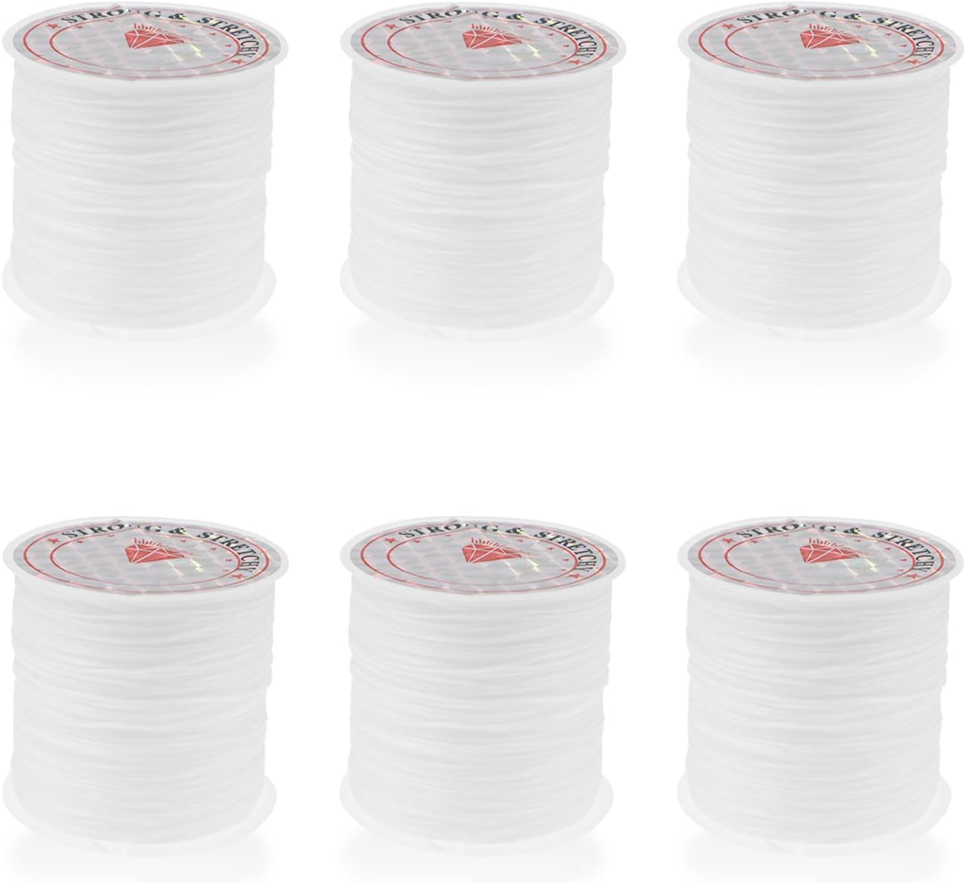 6 Rolls 0.8mm Flat Elastic Cord for Jewelry Making, 60m