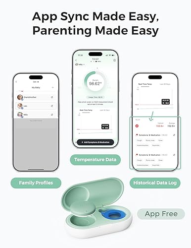 Miniatura 8 de Momcozy Termómetro portátil digital para bebés, monitoreo de temperatura 8H, sensor digital inteligente, sensor de alta precisión, precisión de