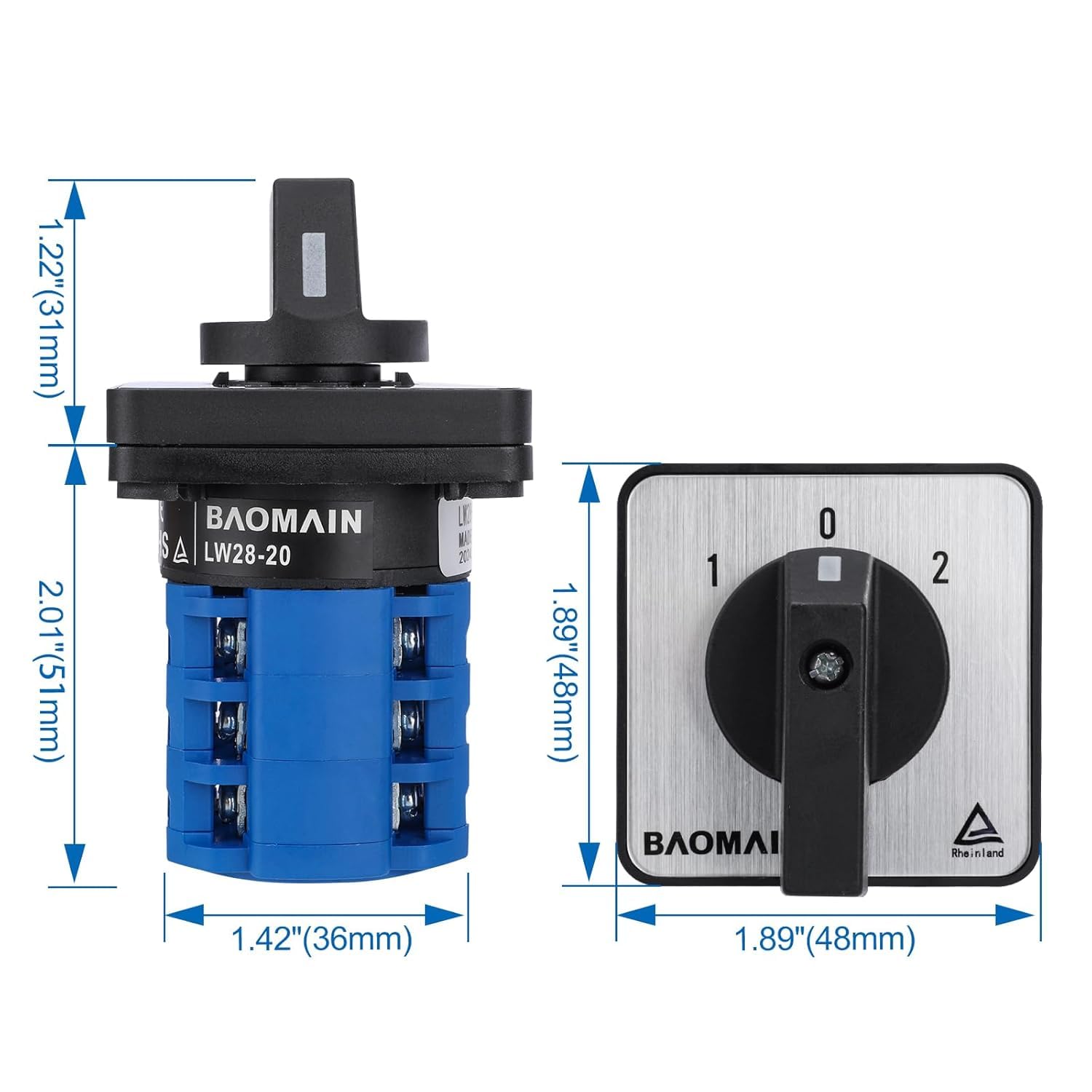 BAOMAIN Interruttore rotativo universale, On-Off, 550 V, 20 A, 3 posizioni, 3 fasi, approvazioni CE, IP66, LW28-20/D303.3