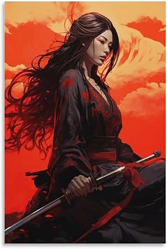 Anime Japanese Samurai Girl Poster Canvas Wall Art Aesthetic Posters & Prints Wall Decor for Bedroom Living Room Paintings Pictures Wall Decor Framed Unframed 24x36inch60x90cm
