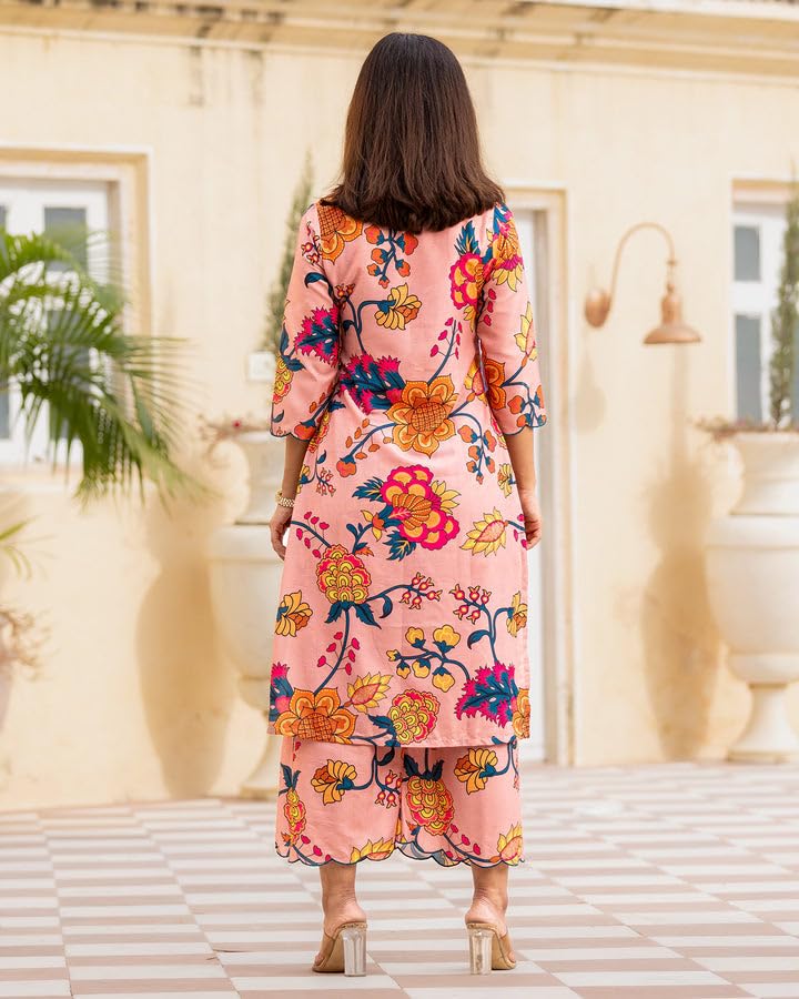 Image of LookMark Women Cotton Blend Kurta Set: Your Passport To Effortless Chic! Step Into Ethnic Glamour With Our Printed Kurti Pant Sets!