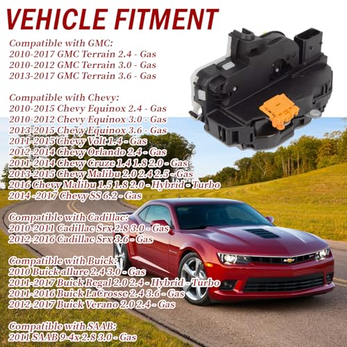 Image of Front Left Driver Side Door Latch Lock Actuator Compatible with Chevy Equinox Volt Cruze Malibu GMC Terrain Cadillac SRX, Replaces 931-314 13502466 13579522