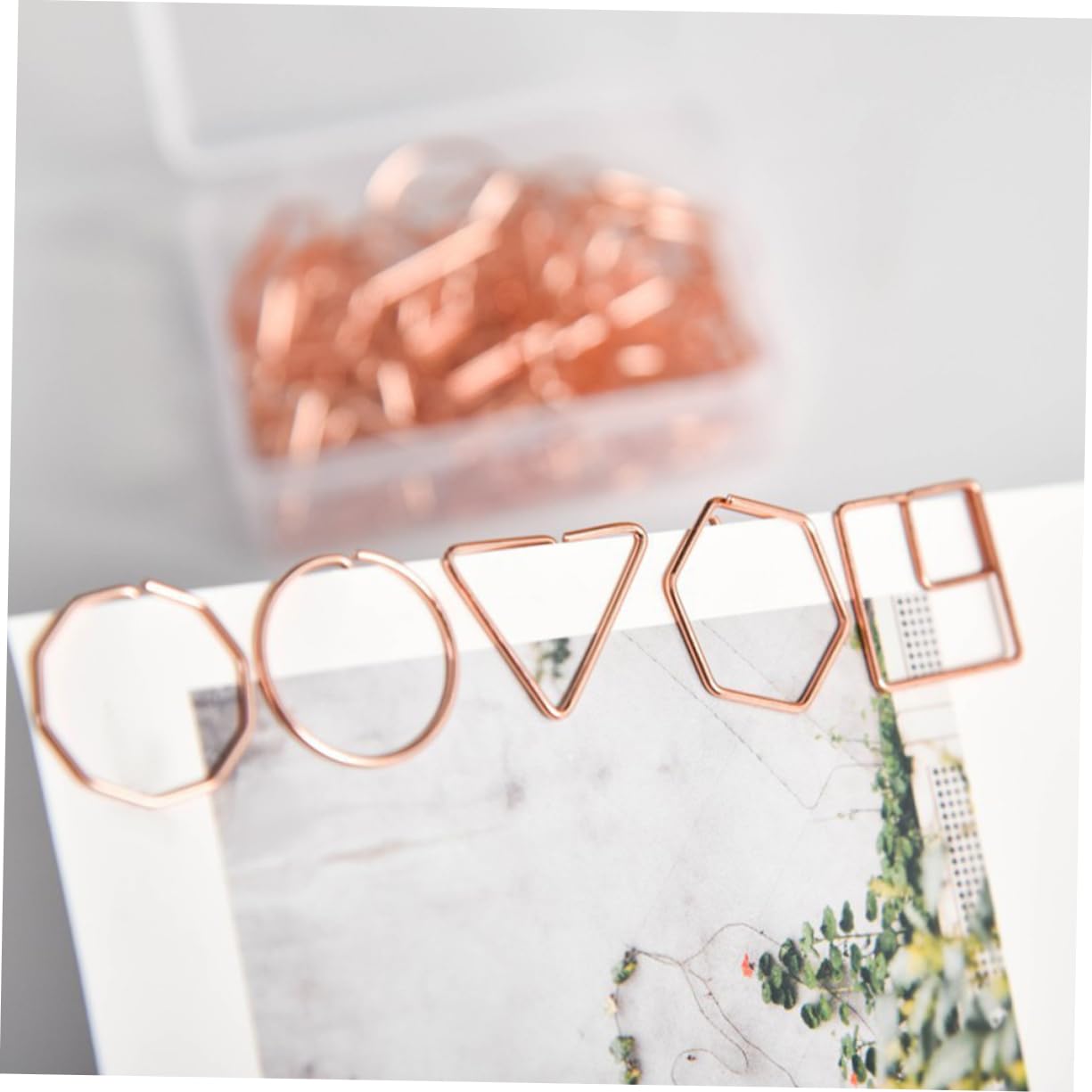 Tofficu 300stücke Geometrische Büroklammern Metallische Dekorative Büroklammern Roségold Für Diy Fotoalben Karten Und Organisation Im Büro Oder Zuhause