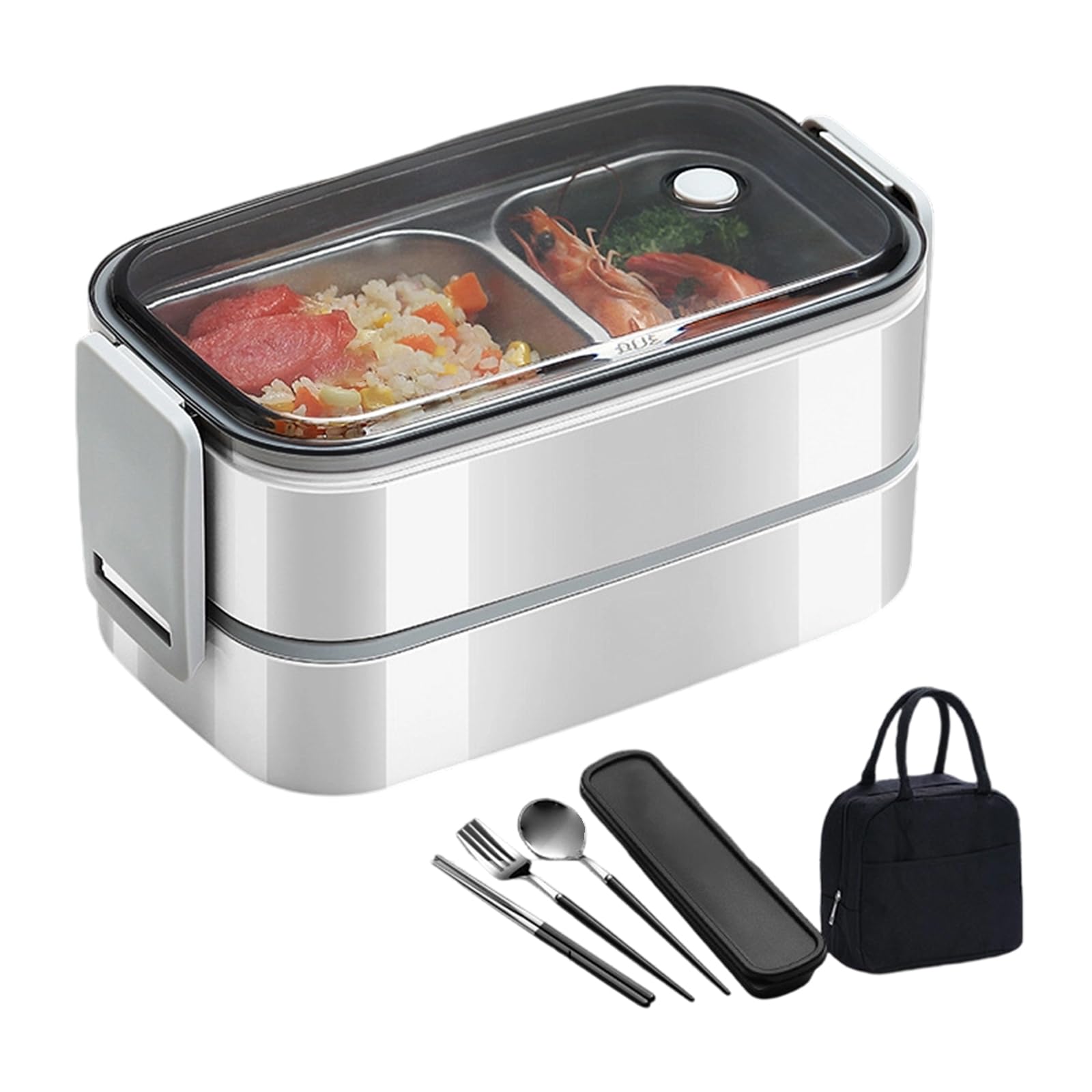 Jazuaiao C Lunch Ontainer Set, Double Layer Steel Meal Box, Lear Lid, Utensil Ase, Arry Bag, Organized Meals, Daily Meal Prep Ontainer Stack Lunch Holder Divided Food Box