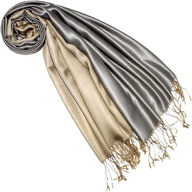 Lorenzo Cana Pashmina szal damski szal dwustronny 70% jedwab 30% wiskoza chusta szalowa 70 x 190 cm dwukolorowy szal etola chusta do koperty dwustronna Double Face