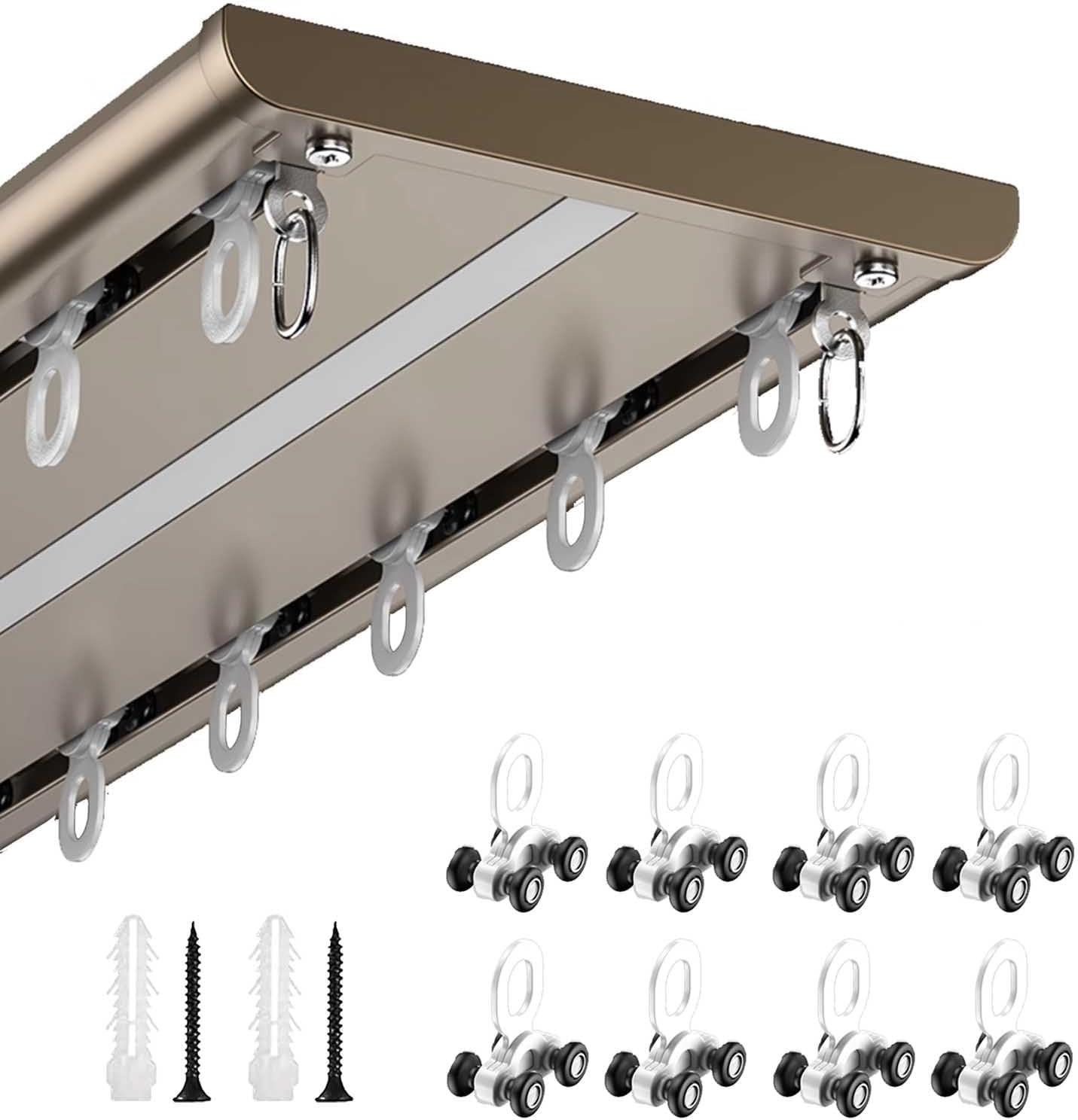 Aluminum Curtain Track 2-Channel Ceiling Mount Quiet Sliding System for Bedroom Bathroom Balconies Home Decor & Privacy Protection (Gold 1.7m/5.6ft)
