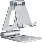 Nulaxy Dual Foldable Phone Stand for Desk, Fully Adjustable Desktop Cell Phone Holder Accessories for Office Kindle Compatible with 4-8" Mobile Devices iPhone Pro/Max/Plus, iPad Pro/Air/Mini, Black