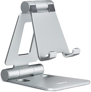 Nulaxy Cell Phone Stand, Fully Foldable Adjustable Desktop Phone Holder Cradle Dock, Compatible with Phone15 14Pro Xs Xs Max Xr X 8, iPad Mini, Nintendo Switch, Tablets (7-10"), All Phones - A4 Silver