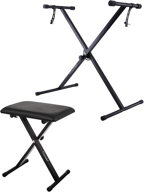 Janoon High Quality Foldable Electronic Keyboard Piano Stool and Stand (Single Braced Stand and Chair)