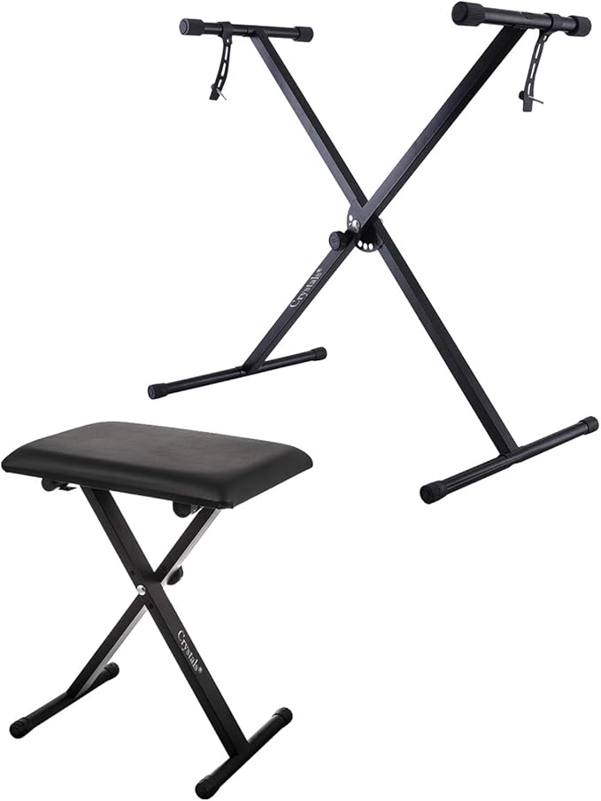 Double Braced X Frame Music Piano Keyboard Stand & Chair Complete Set