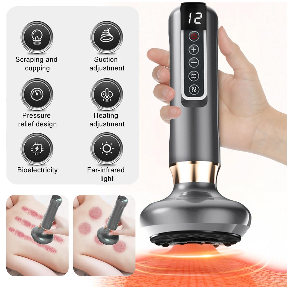 Raschietto elettrico, raschietto massaggiatore elettrico, apparecchiatura Gua Sha per uso domestico, massaggio corpo intero, Gua Sha, Coppettazione (grigio)