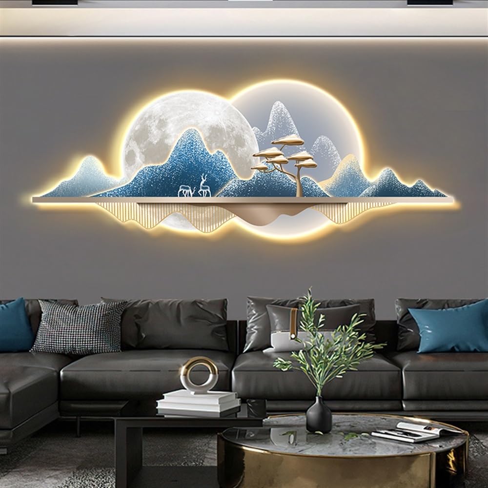 Mural para colgar en la pared, fuente de alimentación enchufable, esculturas de pared artísticas con luz LED, imagen de paisaje creativo chino para pared para el hogar, la sala de estar, el estudio
