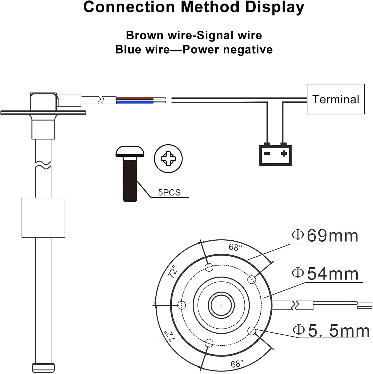 240-33 ohms 11"(275mm) Fuel Level Sending Unit for Marine Boat Truck Car Fuel Water Level Gauge Sensor Stainless Steel Fuel Gas Tank Sender 5 Hole