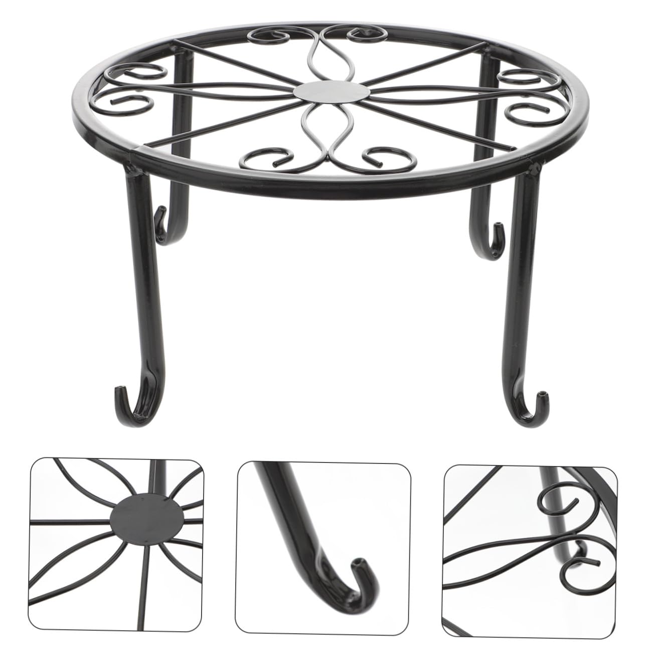 Portavasi in Ferro Nero 4 Pezzi Supporto per Piante da Interno ed Esterno Design Traforato Resistente e Decorativo per Terrazzi e Aree Verdi