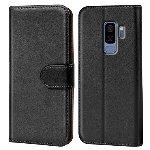 Verco plånbok för Samsung Galaxy S9 Plus skal, mobilskal skyddsfodral väska för Samsung S9+ Case med korthållare av pu läder, Svart